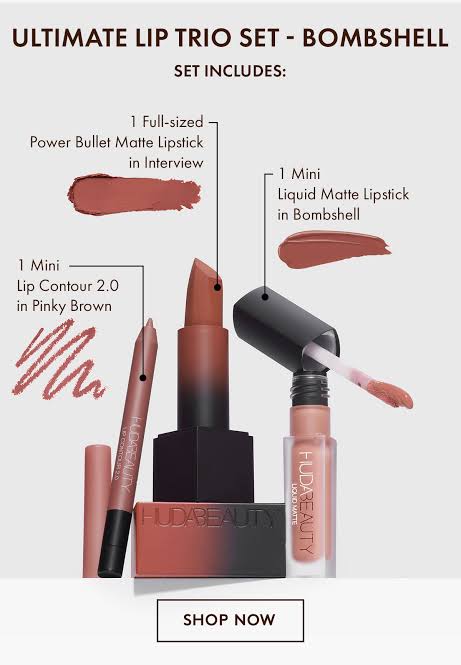 Huda Beauty Ultimate Lip Trio set | Makeup Blush Studio